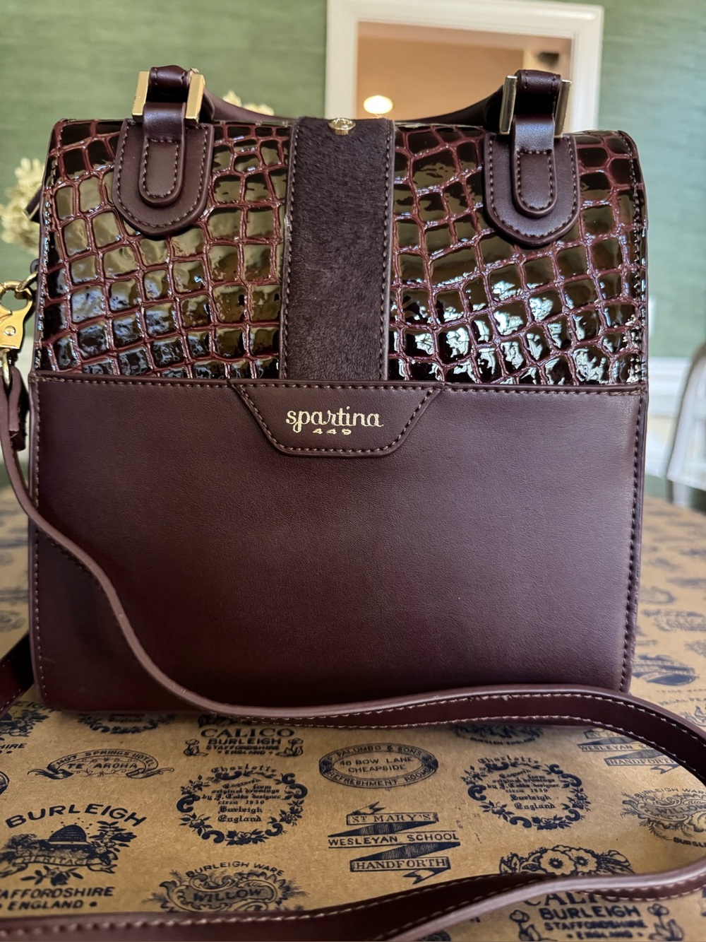 Spartina 449 Croc-Embossed and Smooth Leather Crossbody in Burgundy